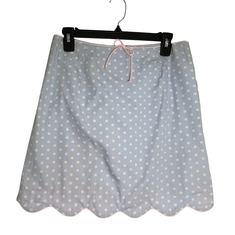 Tailor New York Mini Skirt Light Blue Polka Dots Scalloped SIZE 8 Cotton Pink